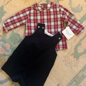 Bailey Boys Plaid Shirt and Navy john john Set
